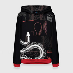 Толстовка-худи женская Скелет змеи Snake skeleton, цвет: 3D-красный