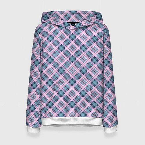 Женская толстовка Розово-серый клетчатый узор в косую клетку / 3D-Белый – фото 1