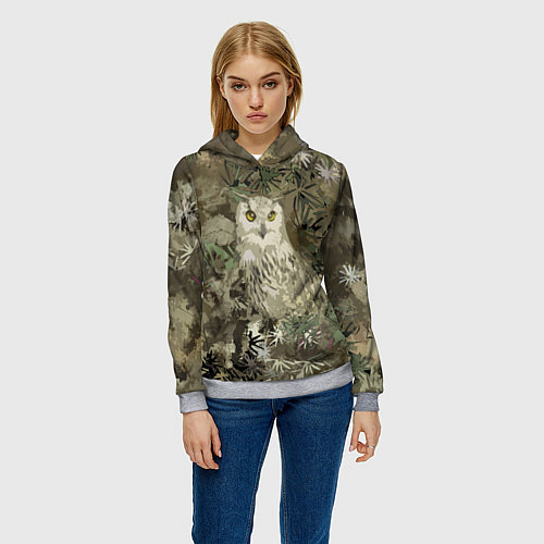 Женская толстовка Сова на абстрактном коричневом фоне / 3D-Меланж – фото 3