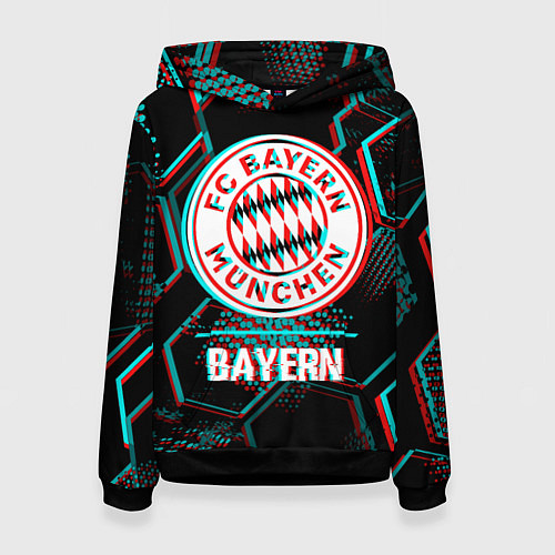 Женская толстовка Bayern FC в стиле Glitch на темном фоне / 3D-Черный – фото 1