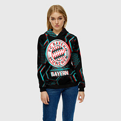 Толстовка-худи женская Bayern FC в стиле Glitch на темном фоне, цвет: 3D-черный — фото 2