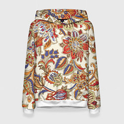 Толстовка-худи женская Цветочный винтажный орнамент, цвет: 3D-белый