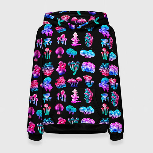 Женская толстовка NEON MUSHROOMS / 3D-Черный – фото 1