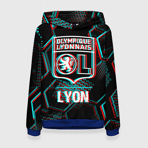 Женская толстовка Lyon FC в стиле Glitch на темном фоне / 3D-Синий – фото 1