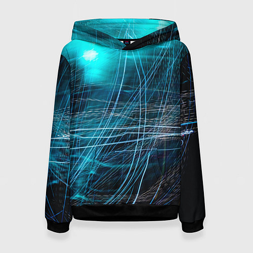 Женская толстовка Неоновые волны и линии - Голубой / 3D-Черный – фото 1