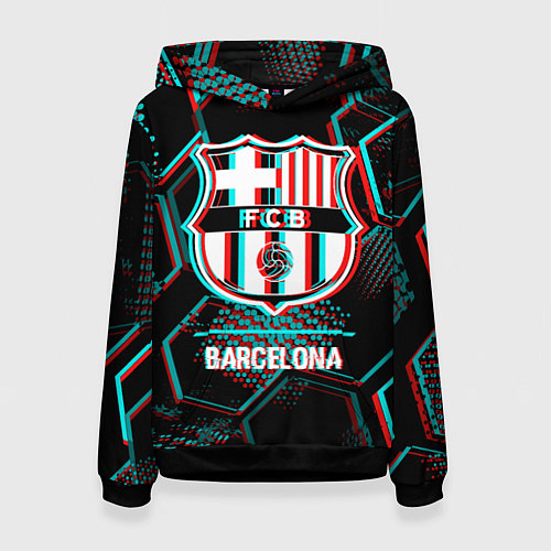 Женская толстовка Barcelona FC в стиле Glitch на темном фоне / 3D-Черный – фото 1