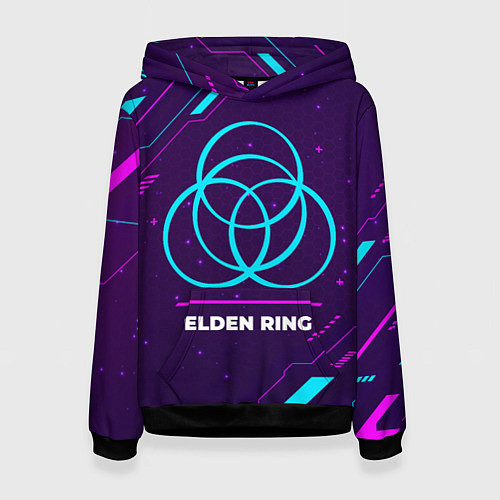 Женская толстовка Символ Elden Ring в неоновых цветах на темном фоне / 3D-Черный – фото 1