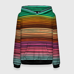 Толстовка-худи женская Multicolored thin stripes Разноцветные полосы, цвет: 3D-черный