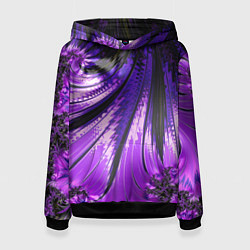 Толстовка-худи женская Неоновый фрактал черный с фиолетовым Абстракция, цвет: 3D-черный