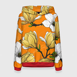 Толстовка-худи женская Удивительные летние тропические цветы с нераскрывш, цвет: 3D-красный