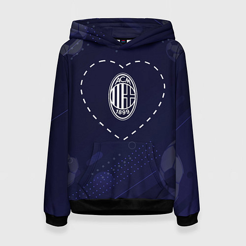 Женская толстовка Лого AC Milan в сердечке на фоне мячей / 3D-Черный – фото 1
