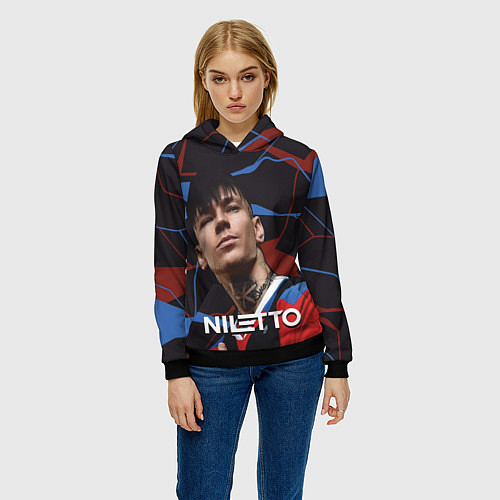 Женская толстовка Нилетто и красно-синие разводы / 3D-Черный – фото 3