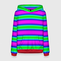 Толстовка-худи женская Зеленый и фиолетовые яркие неоновые полосы striped, цвет: 3D-красный