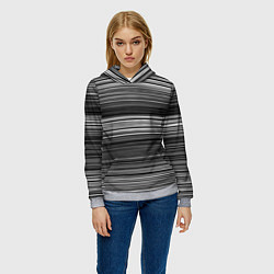 Толстовка-худи женская Black and white thin stripes Тонкие полосы, цвет: 3D-меланж — фото 2