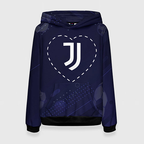 Женская толстовка Лого Juventus в сердечке на фоне мячей / 3D-Черный – фото 1
