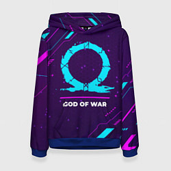 Толстовка-худи женская Символ God of War в неоновых цветах на темном фоне, цвет: 3D-синий
