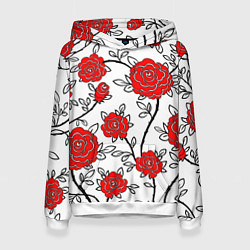 Толстовка-худи женская BEAUTIFUL RED ROSES, цвет: 3D-белый