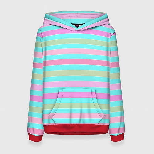 Женская толстовка Pink turquoise stripes horizontal Полосатый узор / 3D-Красный – фото 1