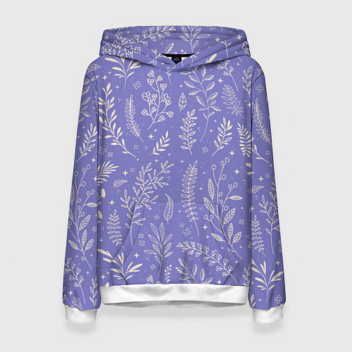 Женская толстовка Цветы и Листья На Фиолетовом Фоне / 3D-Белый – фото 1