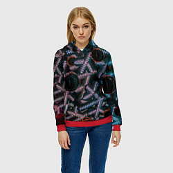 Толстовка-худи женская Абстрактные металлические фигуры - Сиреневый, цвет: 3D-красный — фото 2