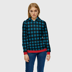 Толстовка-худи женская Black and blue plaid, цвет: 3D-красный — фото 2