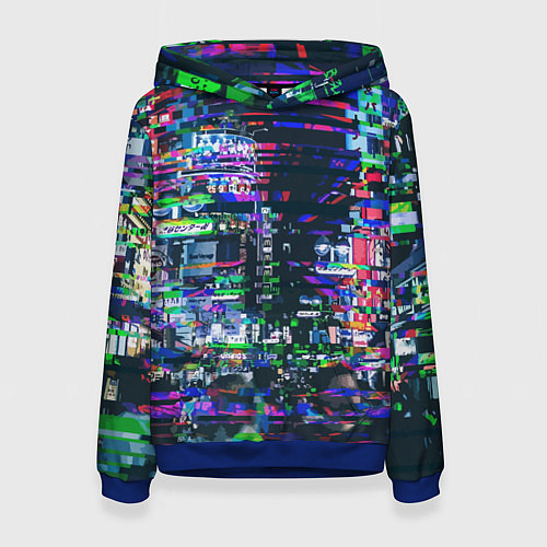 Женская толстовка Ночной город - glitch / 3D-Синий – фото 1