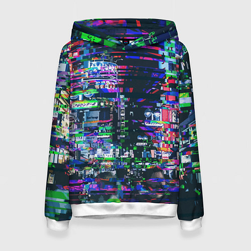 Женская толстовка Ночной город - glitch / 3D-Белый – фото 1
