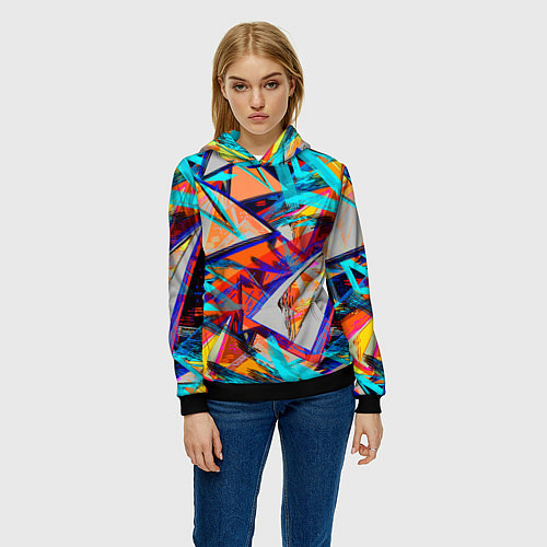 Женская толстовка Яркий неоновый абстрактный узор / 3D-Черный – фото 3