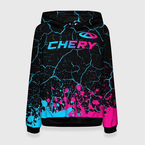 Женская толстовка Chery - neon gradient: символ сверху / 3D-Черный – фото 1