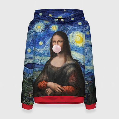 Женская толстовка Мона Лиза Приколы - Звездная ночь / 3D-Красный – фото 1