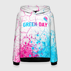 Толстовка-худи женская Green Day neon gradient style: символ сверху, цвет: 3D-черный