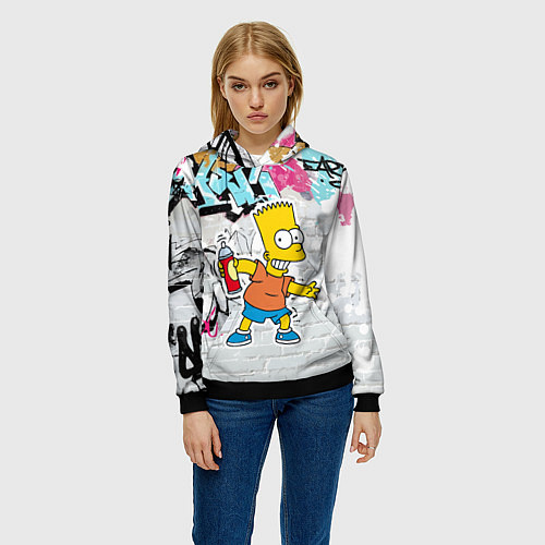 Женская толстовка Барт Симпсон на фоне стены с граффити / 3D-Черный – фото 3