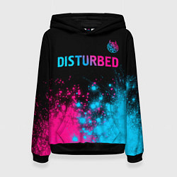 Толстовка-худи женская Disturbed - neon gradient: символ сверху, цвет: 3D-черный