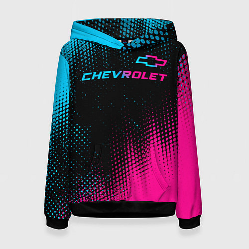Женская толстовка Chevrolet - neon gradient: символ сверху / 3D-Черный – фото 1