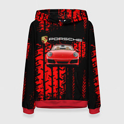 Толстовка-худи женская Porsche - авто, цвет: 3D-красный