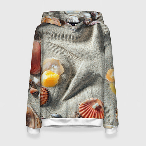Женская толстовка Звезда из песка, ракушки и две жемчужины / 3D-Белый – фото 1
