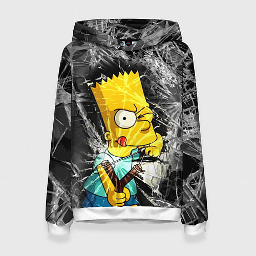 Женская толстовка Барт Симпсон разбил из рогатки стекло / 3D-Белый – фото 1