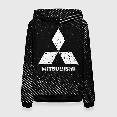 Женская толстовка Mitsubishi с потертостями на темном фоне / 3D-Черный – фото 1