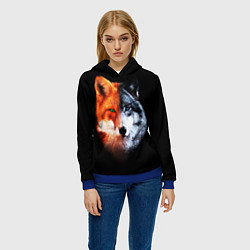 Толстовка-худи женская Волк и Лисица, цвет: 3D-синий — фото 2