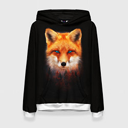 Толстовка-худи женская Лиса над лесом, цвет: 3D-белый