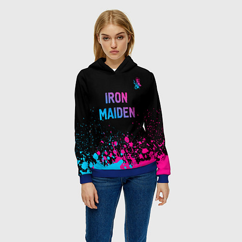 Женская толстовка Iron Maiden - neon gradient: символ сверху / 3D-Синий – фото 3