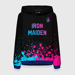 Толстовка-худи женская Iron Maiden - neon gradient: символ сверху, цвет: 3D-синий
