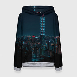 Толстовка-худи женская Ночной неоновый город, цвет: 3D-меланж