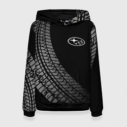 Толстовка-худи женская Subaru tire tracks, цвет: 3D-черный