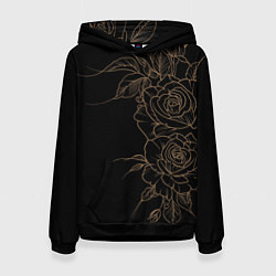 Толстовка-худи женская Элегантные розы на черном фоне, цвет: 3D-черный