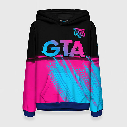 Женская толстовка GTA - neon gradient: символ сверху / 3D-Синий – фото 1