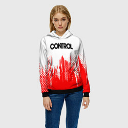 Толстовка-худи женская Control красная текстура, цвет: 3D-черный — фото 2