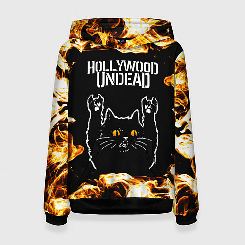 Женская толстовка Hollywood Undead рок кот и огонь / 3D-Черный – фото 1