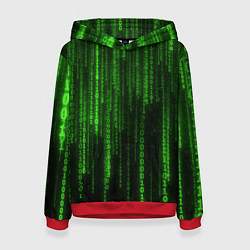Толстовка-худи женская Двоичный код зеленый, цвет: 3D-красный