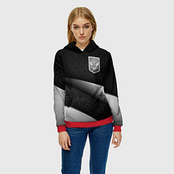 Толстовка-худи женская Russia - black & white, цвет: 3D-красный — фото 2
